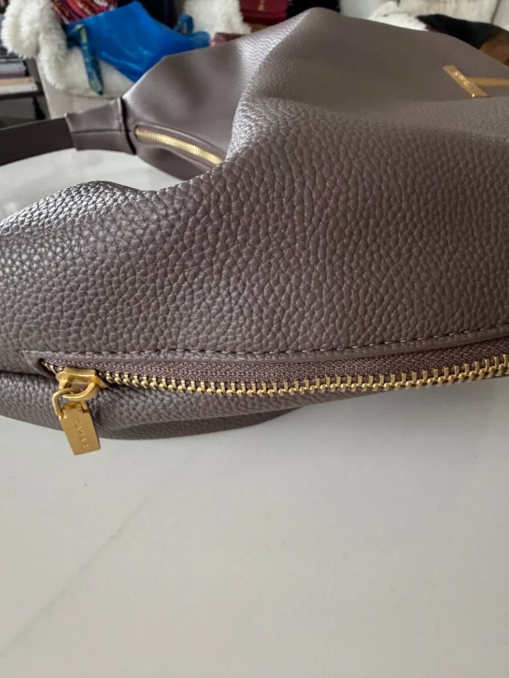 Tahari Bedford Slouchy Faux Leather Hobo Shoulder Bag with Side Zip Pocket